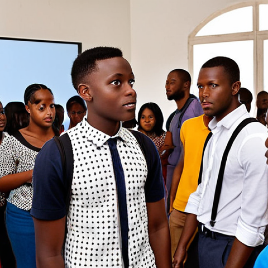 ** A young, stylish IT influencer in Haiti, confidently presenting to a group of people. Focus on conveying authenticity and a unique personal brand. The background subtly hints at a tech conference or event.

**